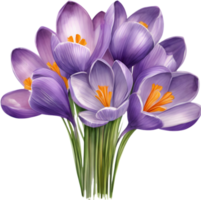 waterverf tekening van een boeket van krokus bloemen. ai-gegenereerd. png