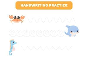 escritura práctica hoja. sencillo educativo juego para niños vector