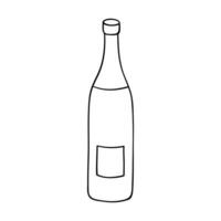 Hand drawn wine bottle illustration. Alcohol drink clipart in doodle style. Single element for design vector