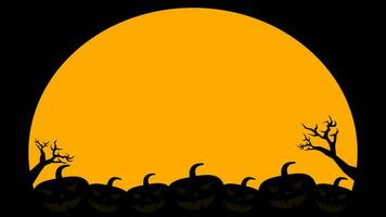 Yellow Black Halloween animation background with pumpkins head, creepy tree branches and trunks, a large full moon, and a copy space area. video