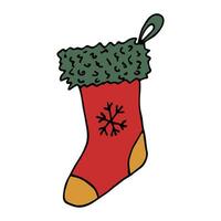 Hand drawn sock for Christmas gifts. Hanging sock doodle. Winter single design element vector