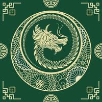 Happy Chinese new year 2024 Zodiac sign, year of the Dragon, with green paper cut art and craft style on white color background vector