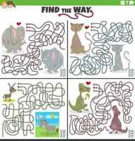 maze activities set with funny animal characters vector