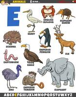 cartoon animal characters for letter E educational set vector