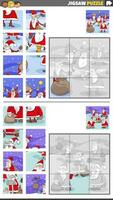 jigsaw puzzle activities set with Santa Claus on Christmas time vector