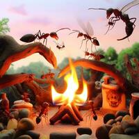 Inferno Weavers, A Mythical Realm Where Ants Command Flames with Enchanting Mastery. AI Generated photo