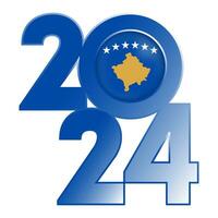 Happy New Year 2024 banner with Kosovo flag inside. Vector illustration.