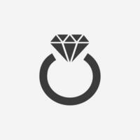 Diamond ring icon vector. Jewelry, Gem stone symbol. Engagement, wedding, marriage symbol sign vector