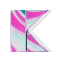 Letter K. alphabet 3D design in iridescent color style for banner, glossy icons, design posters holographic. png