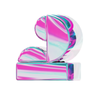 Number 2. alphabet 3D design in iridescent color style for banner, glossy icons, design posters holographic. png