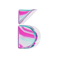 Number 5. alphabet 3D design in iridescent color style for banner, glossy icons, design posters holographic. png