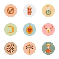 Trendy and cozy round highlights for different social media, blogs, business, branding with Wild West illustrations. Cover icons for stories with cowboy western vector clipart in warm colors