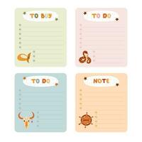 Cute hand drawn set with notebook templates for to do, to buy list, note with cowboy and western illustrations. Printable, editable diary elements for weekly planner, bullet journal, school schedule. vector