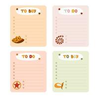 Cute hand drawn set with notebook templates for to do, to buy list, note with cowboy and western illustrations. Printable, editable diary elements for weekly planner, bullet journal, school schedule. vector