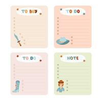 Cute hand drawn set with notebook templates for to do, to buy list, note with cowboy and western illustrations. Printable, editable diary elements for weekly planner, bullet journal, school schedule. vector