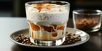 coffee in a transparent glass, a cup with milk foam photo