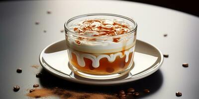 coffee in a transparent glass, a cup with milk foam photo