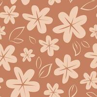 Brown seamless pattern with simple flowers. Modern floral design. Vector illustration.