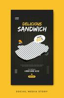 Delicious sandwich social media story template vector