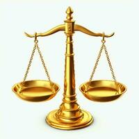 Clásico oro equilibrar escala medida o ley justicia símbolo. abogados día o mundo día de social justicia concepto por ai generado foto