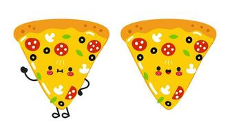 Slice of pizza character. Vector hand drawn cartoon kawaii character illustration icon. Isolated on white background. Happy Pizza character concept