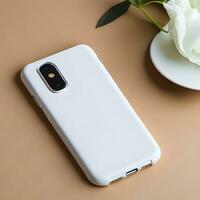 White blank phone case mockup on a table ai generate photo