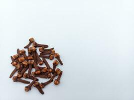 Cloves Isolated On White Background. Bottom Left Corner Position With Negative Space photo