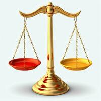 Clásico oro equilibrar escala medida o ley justicia símbolo. abogados día o mundo día de social justicia concepto por ai generado foto