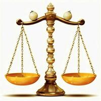 Clásico oro equilibrar escala medida o ley justicia símbolo. abogados día o mundo día de social justicia concepto por ai generado foto