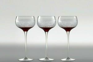 Aesthetics red wine in three wineglasses, AI generative photo