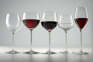 Red wine in wine glasses and empty glasses, AI generative photo