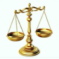 Clásico oro equilibrar escala medida o ley justicia símbolo. abogados día o mundo día de social justicia concepto por ai generado foto