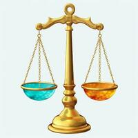 Clásico oro equilibrar escala medida o ley justicia símbolo. abogados día o mundo día de social justicia concepto por ai generado foto