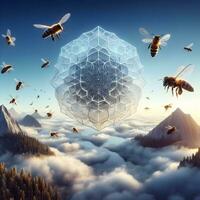 Aerial Symphony, When Bees Paint the Sky with Geometric Elegance. AI Generated photo