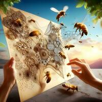 Aerial Symphony, When Bees Paint the Sky with Geometric Elegance. AI Generated photo