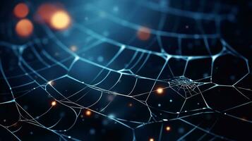 a image of spider web on dark background, 3d rendering toned image Generative AI photo