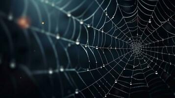 un foto de araña web en oscuro fondo, 3d representación tonificado imagen generativo ai