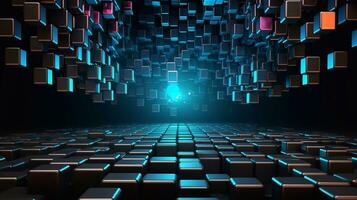 a image of Abstract 3d rendering of chaotic cubes in space. Futuristic background design. Generative AI photo