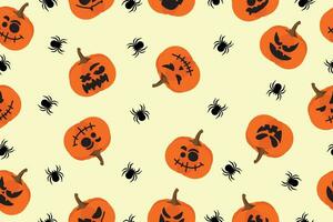 Happy Halloween with pumpkins, bat and spider. Seamless pattern. Vector illustration. Vector