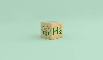 de madera cubo bloquear con íconos de h2 y carbón emisiones.sostenibles verde energía. foto