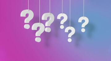 Gradient background of question marks white hanging. photo