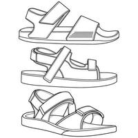 Strap sandals outline drawing vector, strap sandals drawn in a sketch style, bundling strap sandals template outline, vector Illustration.