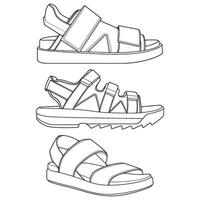 Strap sandals outline drawing vector, strap sandals drawn in a sketch style, bundling strap sandals template outline, vector Illustration.