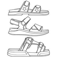 Strap sandals outline drawing vector, strap sandals drawn in a sketch style, bundling strap sandals template outline, vector Illustration.