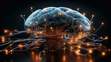 a picture of 3d rendering of human brain in digital technology concept with circuit board Generative AI photo