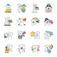 Cute Collection of Thanksgiving Bear Flat Stickers vector