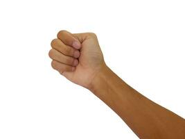 Male clenched fist, isolated on a white background Man hand with a fist. Alpha. Protest photo