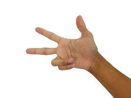 masculino mano es demostración Tres dedos aislado en blanco antecedentes foto