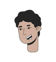 Brunette middle eastern young man 2D linear cartoon character head. Arabic male teenager isolated line vector person face white background. Arab teen boy smiles cheerfully color flat spot illustration