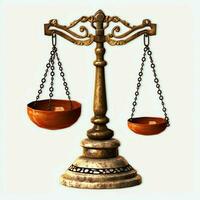 Clásico oro equilibrar escala medida o ley justicia símbolo. abogados día o mundo día de social justicia concepto por ai generado foto